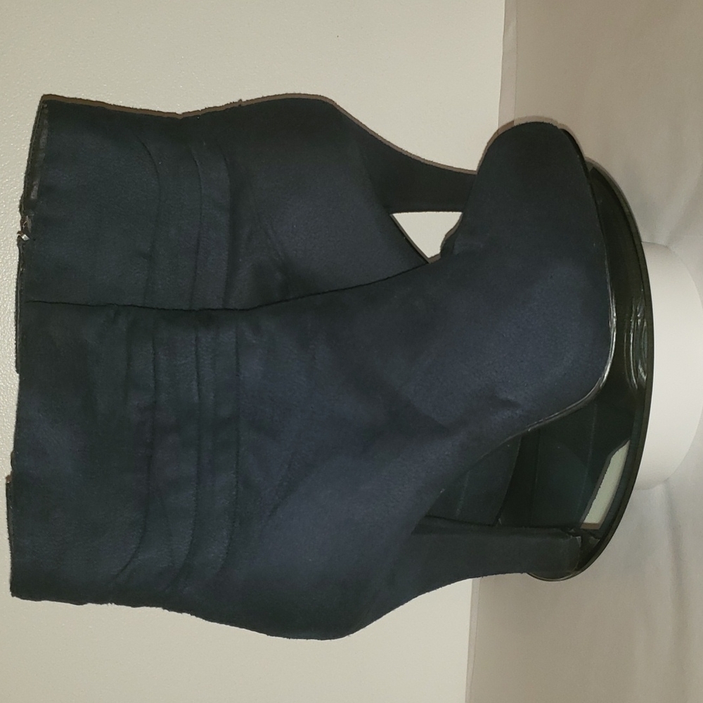 Blue heels, ankle boots in a size 7.